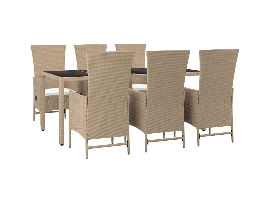 Briena  Set comedor de jardín 7 pzas con cojines ratán sintético beige