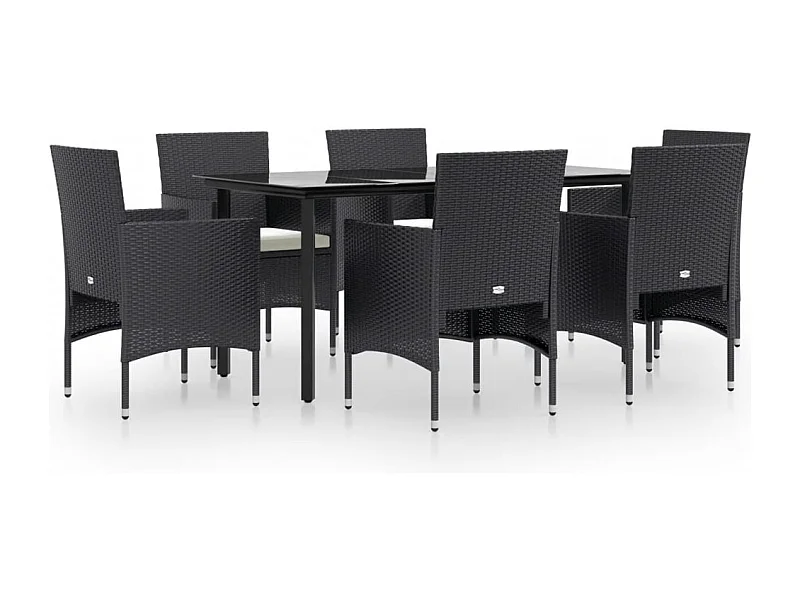 Hillsboro  Ensemble à manger de jardin avec coussins 7 pcs Noir