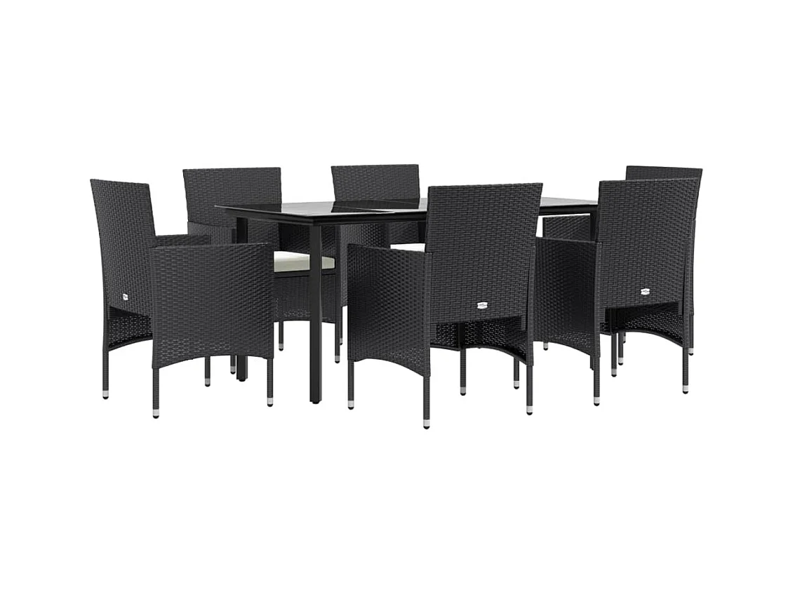 Hillsboro  Ensemble à manger de jardin avec coussins 7 pcs Noir