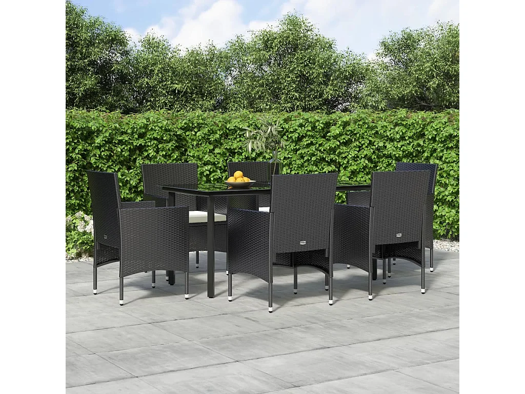 Hillsboro  Ensemble à manger de jardin avec coussins 7 pcs Noir