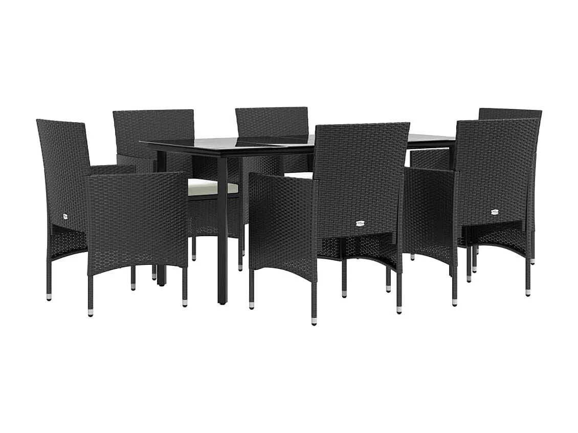 Hillsboro  Ensemble à manger de jardin avec coussins 7 pcs Noir