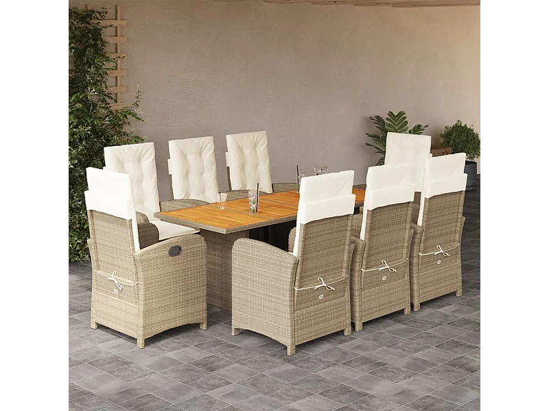 Nayo  9-delige Tuinset met kussens poly rattan beige