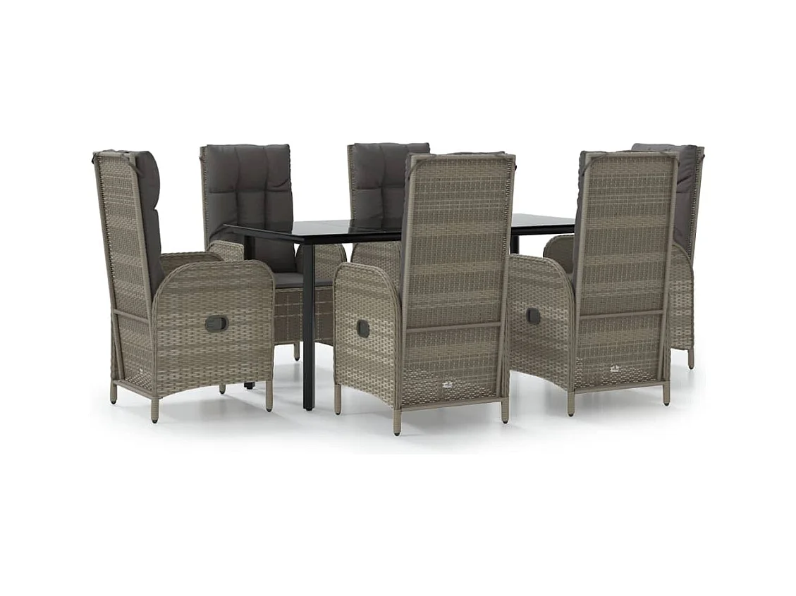 De Haan  Ensemble à manger jardin et coussins 7 pcs Noir et gris Rotin