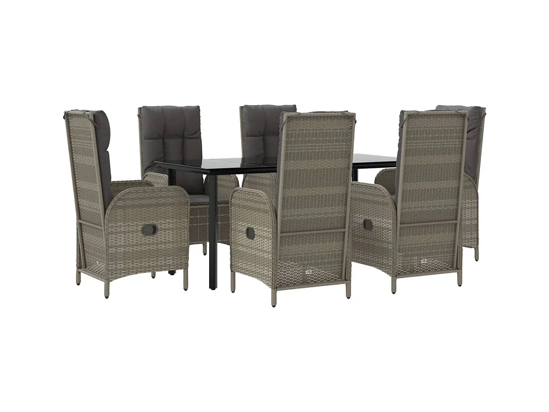 De Haan  Ensemble à manger jardin et coussins 7 pcs Noir et gris Rotin