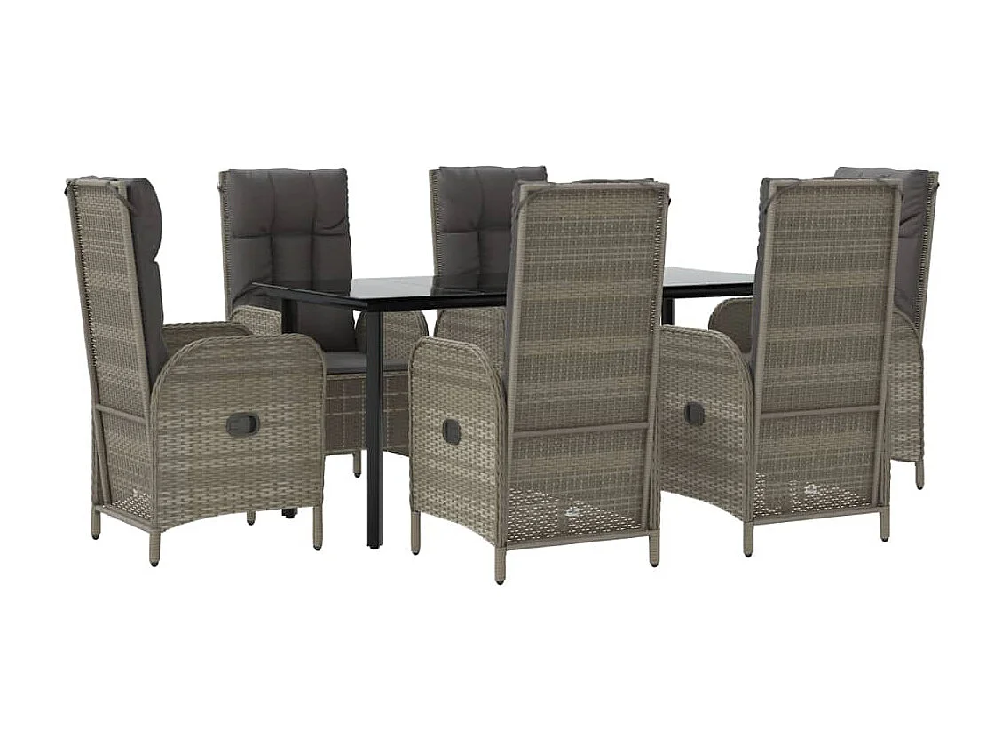 De Haan  Ensemble à manger jardin et coussins 7 pcs Noir et gris Rotin