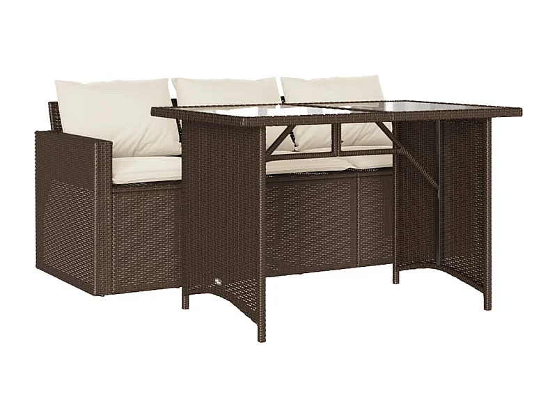 Jornar  Set comedor de jardín y cojines 2 pzas ratán sintético marrón