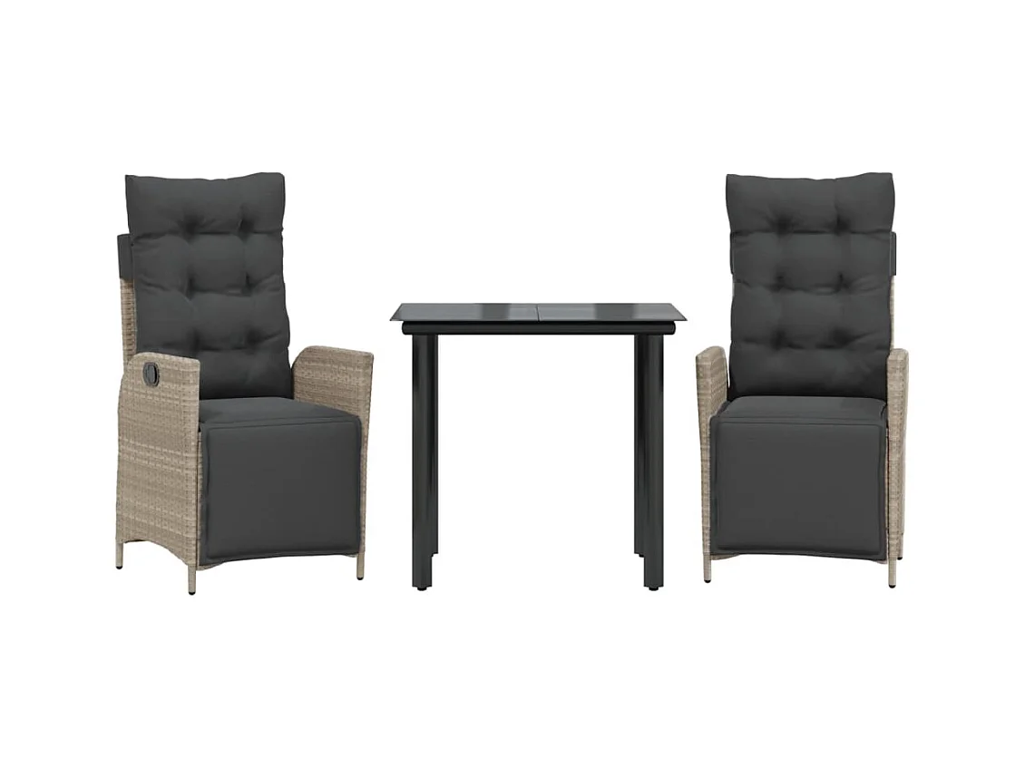 Sadie Claire  Ensemble à manger de jardin 3pcs coussins gris clair poly rotin