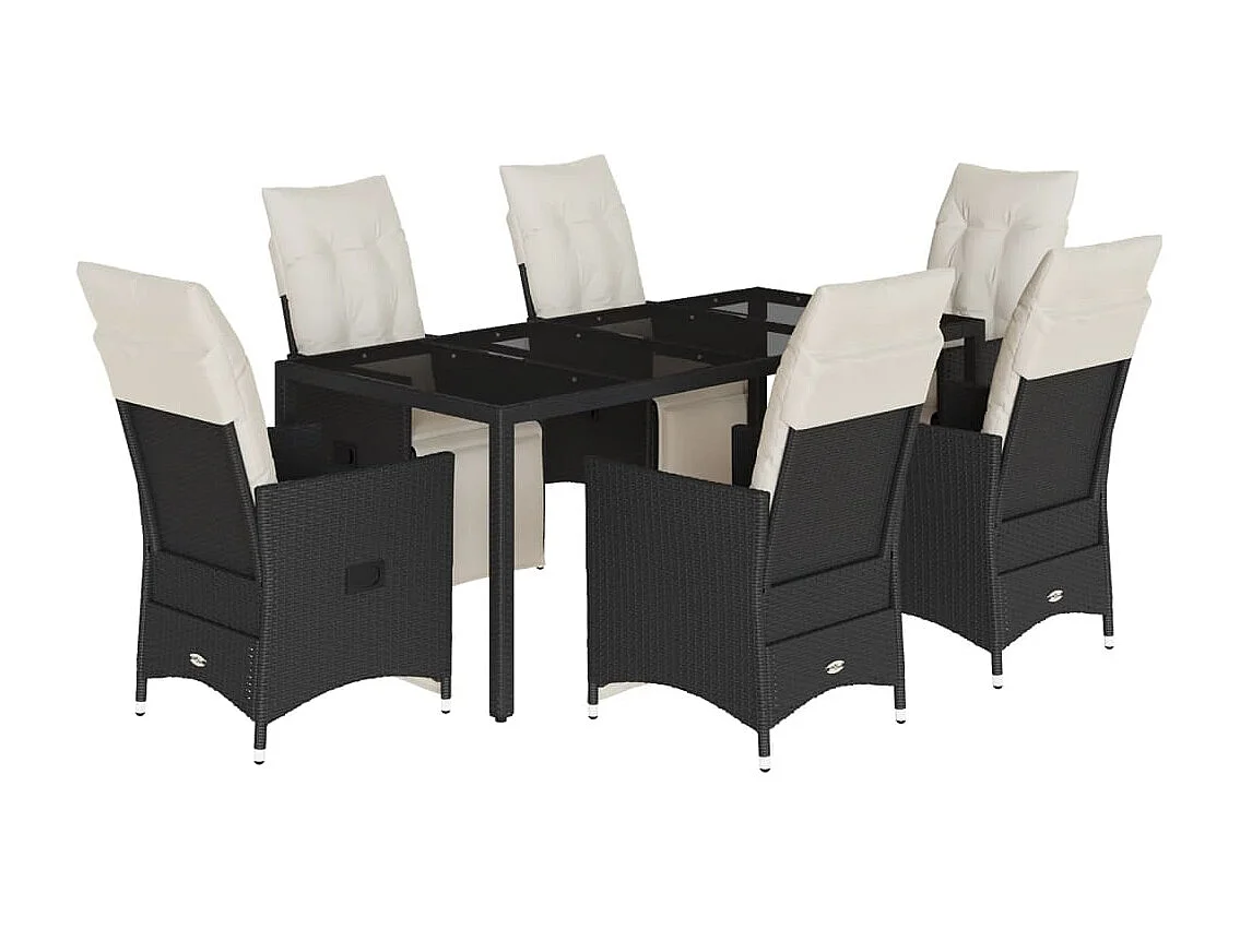 Essex  Ensemble à manger de jardin coussins 7pcs Noir Résine tressée