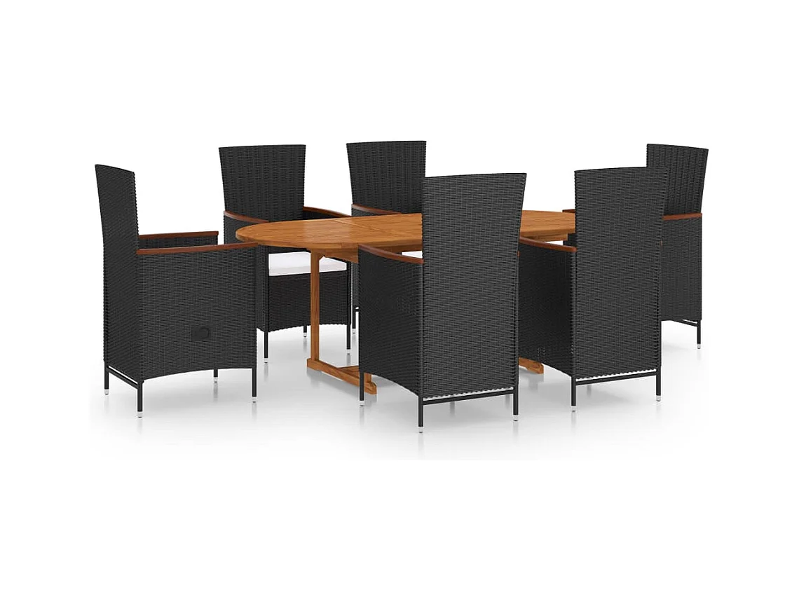 Massimiliano  Ensemble à manger de jardin 7 pcs Résine tressée Noir