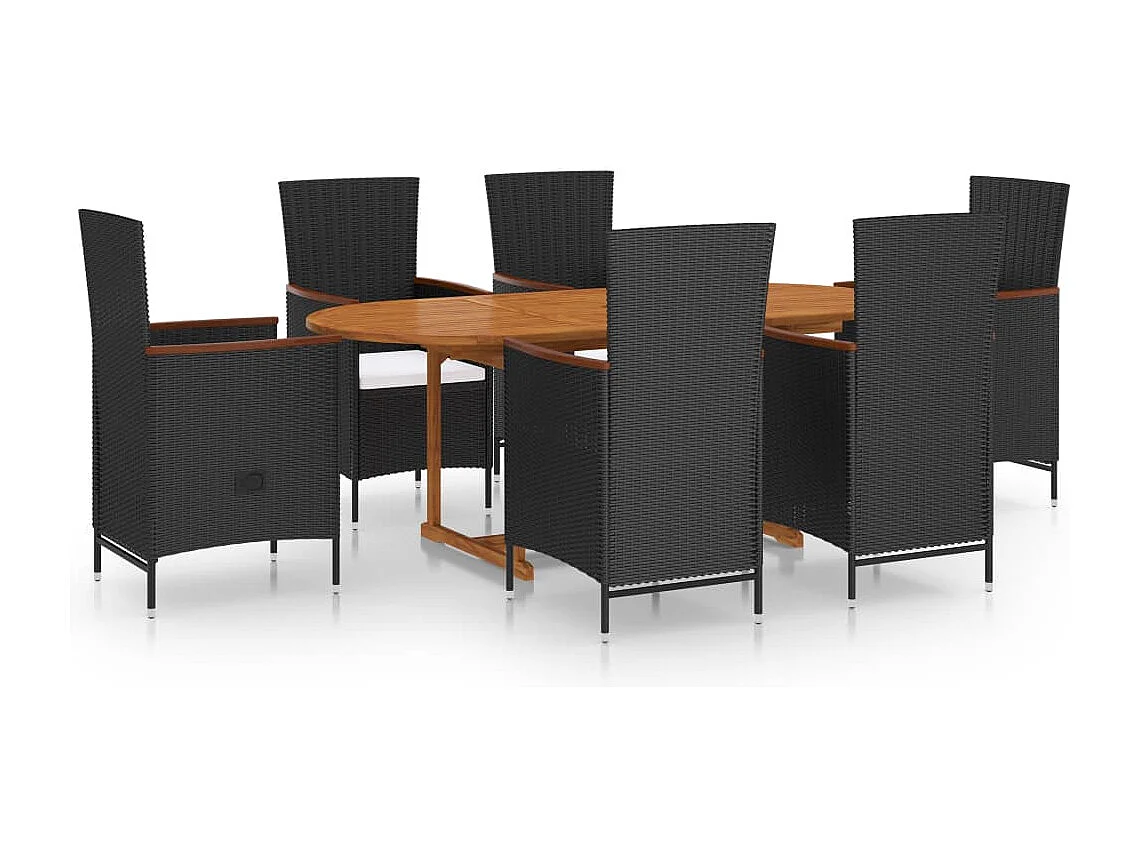 Massimiliano  Ensemble à manger de jardin 7 pcs Résine tressée Noir