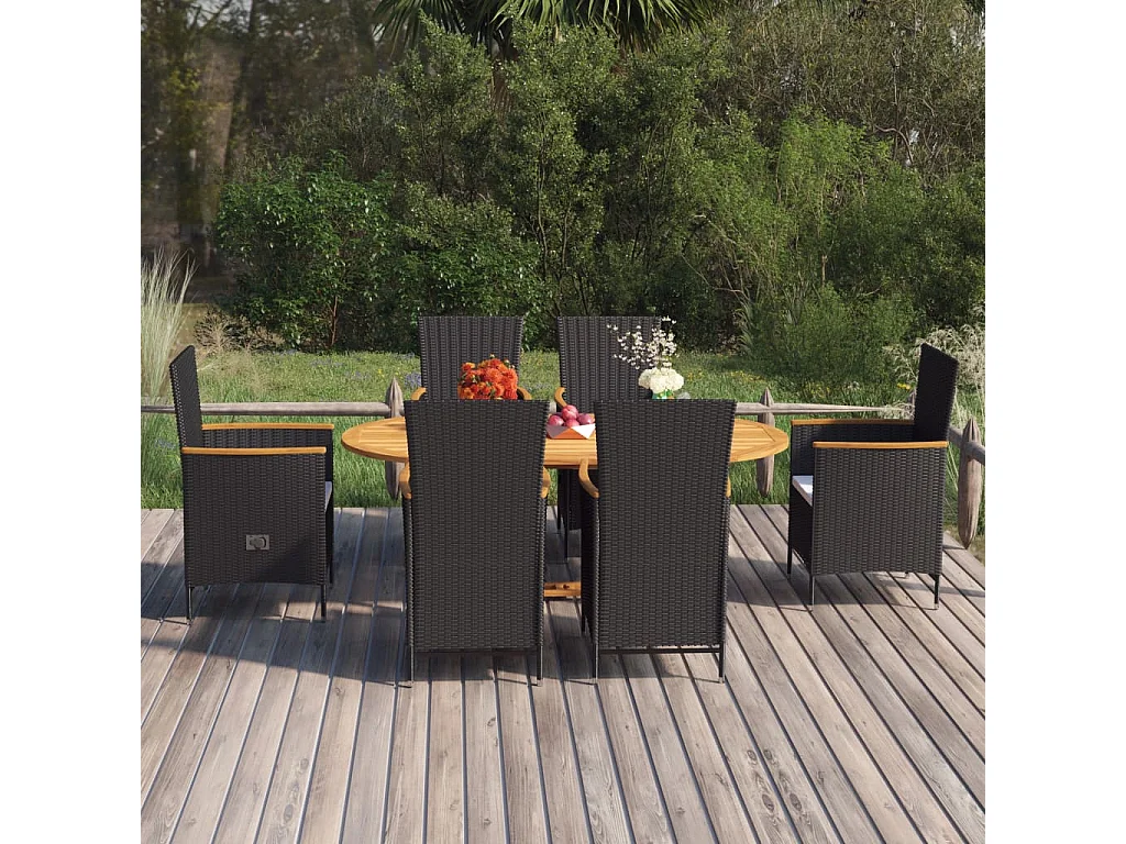 Massimiliano  Ensemble à manger de jardin 7 pcs Résine tressée Noir