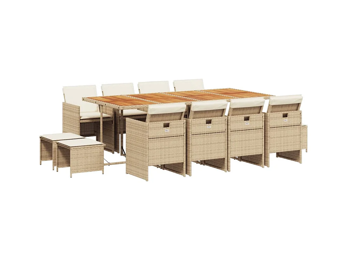 Bonno  13-delige Tuinset met kussens poly rattan beige