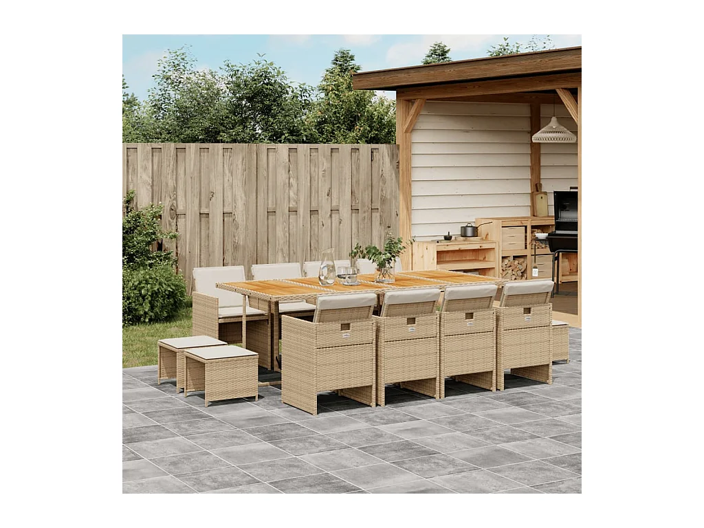 Bonno  13-delige Tuinset met kussens poly rattan beige