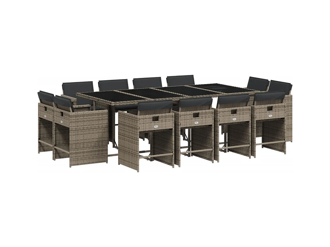 An Daingean  13-delige Tuinset met kussens poly rattan grijs