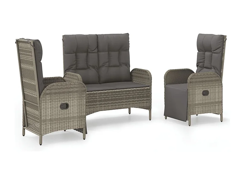 Holbaek  Ensemble à manger de jardin 3 pcs coussins gris résine tressée