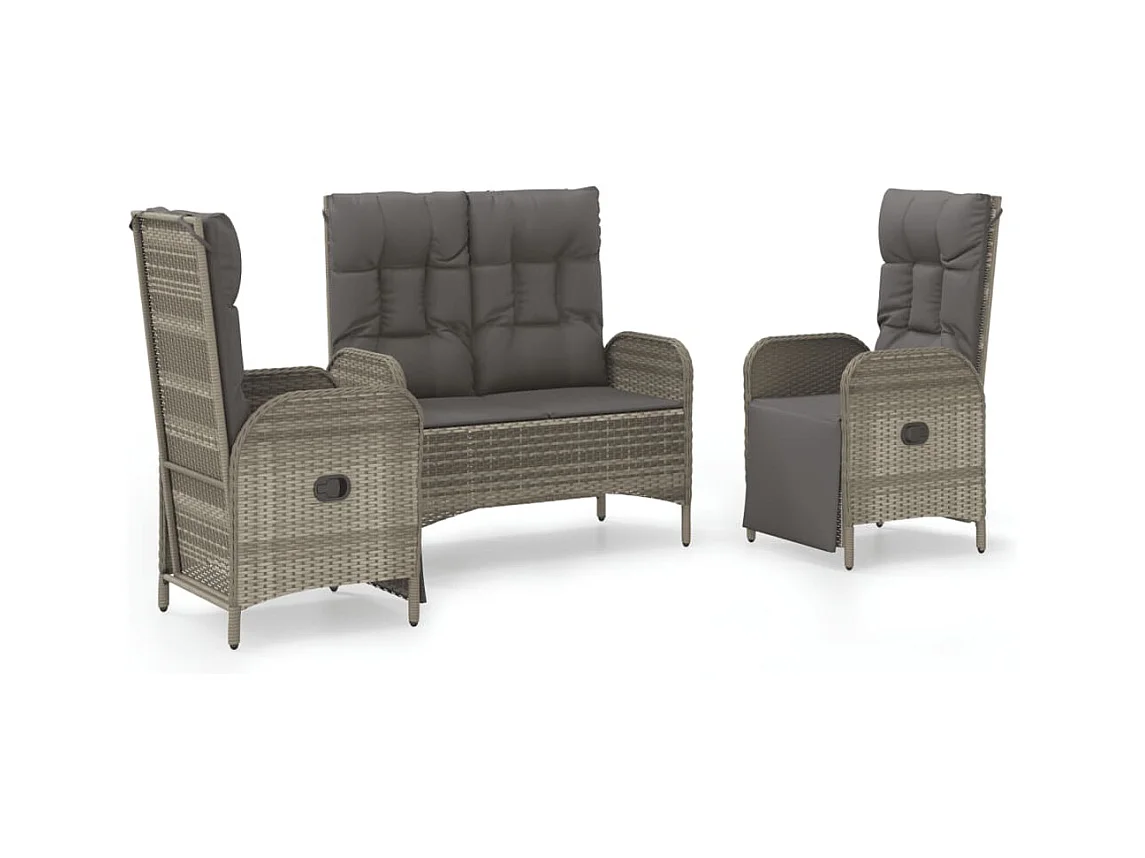 Holbaek  3-delige Tuinset met kussens poly rattan grijs