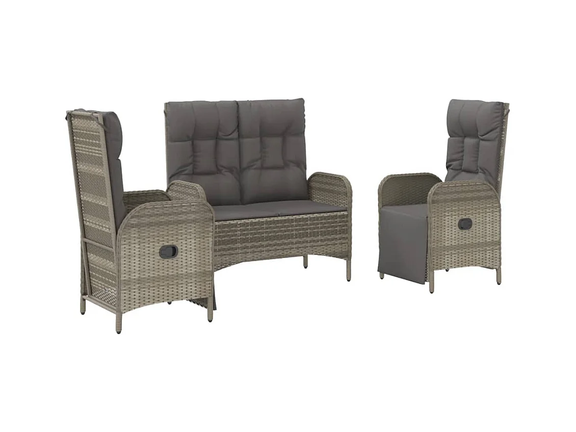 Holbaek  3-delige Tuinset met kussens poly rattan grijs