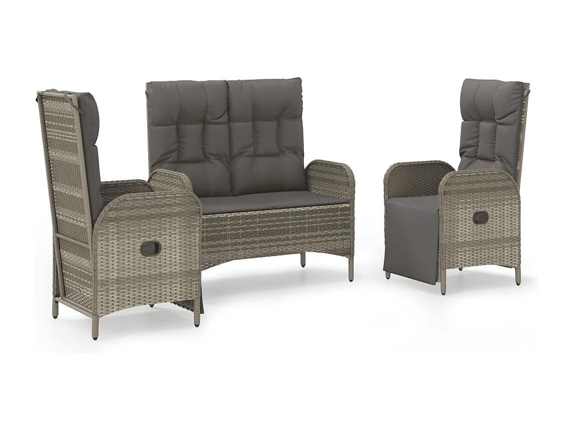 Holbaek  Ensemble à manger de jardin 3 pcs coussins gris résine tressée