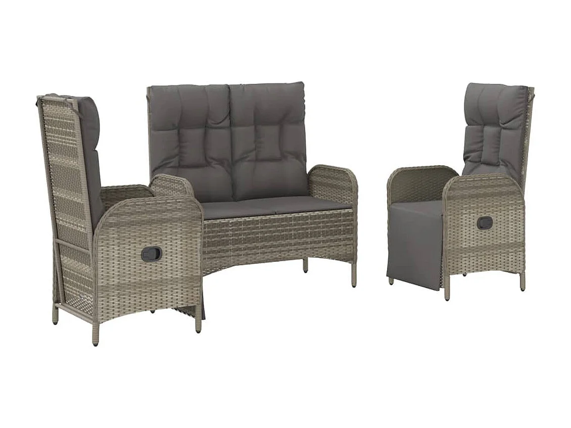 Holbaek  Ensemble à manger de jardin 3 pcs coussins gris résine tressée