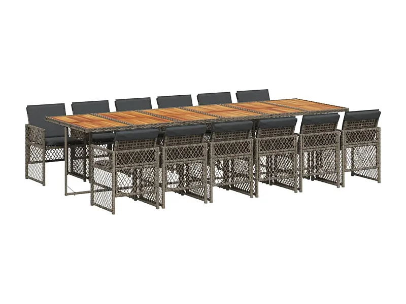 Connersville  Set comedor de jardín con cojines 13 pzas ratán sintético gris