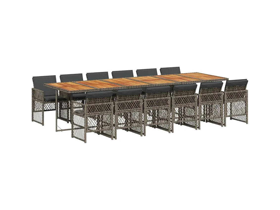 Connersville  Ensemble à manger de jardin coussins 13 pcs gris résine tressée