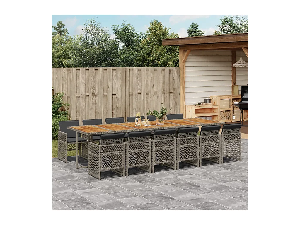 Connersville  Ensemble à manger de jardin coussins 13 pcs gris résine tressée