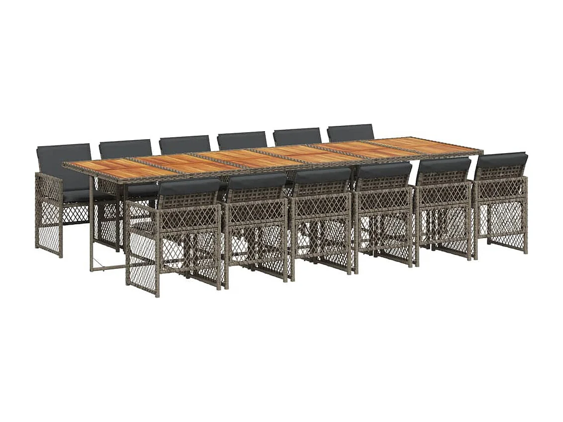 Connersville  Set comedor de jardín con cojines 13 pzas ratán sintético gris