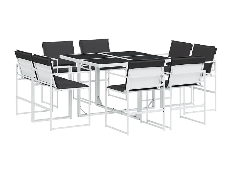 Williamstown  Ensemble à manger de jardin avec coussins 9 pcs blanc textilène