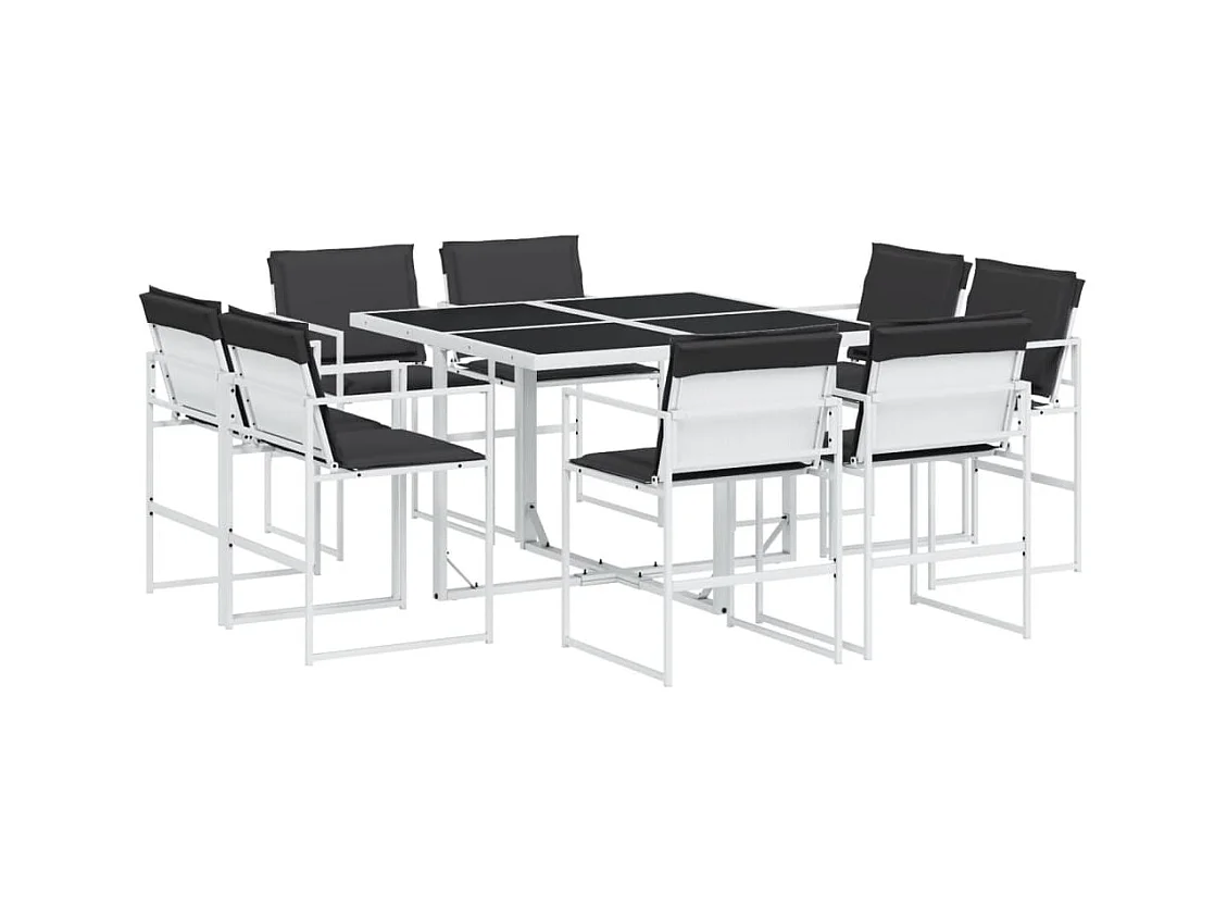 Williamstown  Ensemble à manger de jardin avec coussins 9 pcs blanc textilène