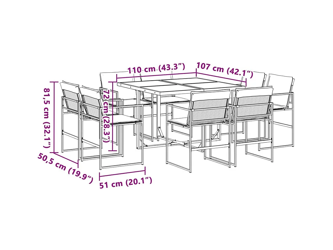 Williamstown  Ensemble à manger de jardin avec coussins 9 pcs blanc textilène