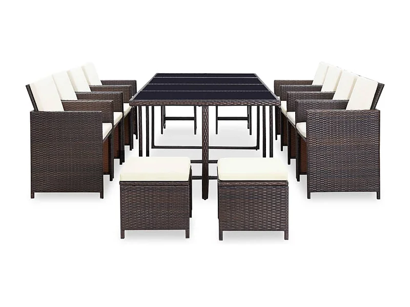 Chenoa  Ensemble à manger d'extérieur et coussins 13 pcs Résine tressée