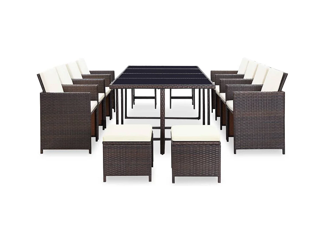 Chenoa  Ensemble à manger d'extérieur et coussins 13 pcs Résine tressée