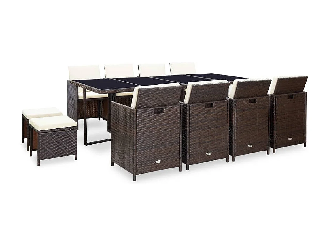 Chenoa  Ensemble à manger d'extérieur et coussins 13 pcs Résine tressée