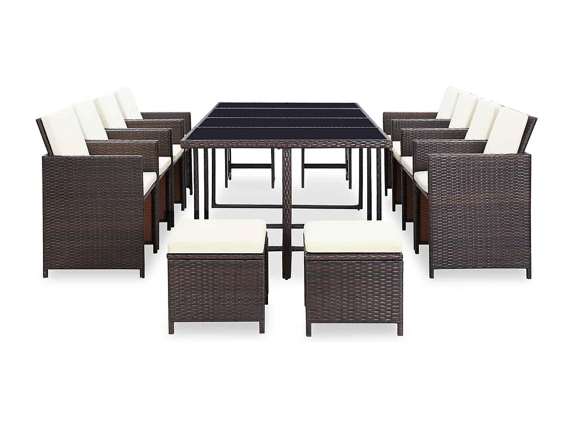 Chenoa  Ensemble à manger d'extérieur et coussins 13 pcs Résine tressée