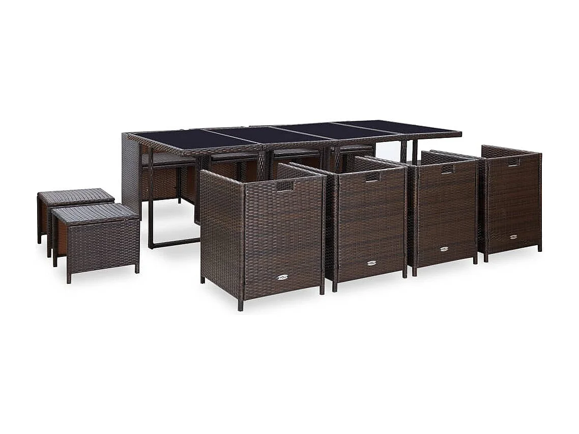 Chenoa  Ensemble à manger d'extérieur et coussins 13 pcs Résine tressée