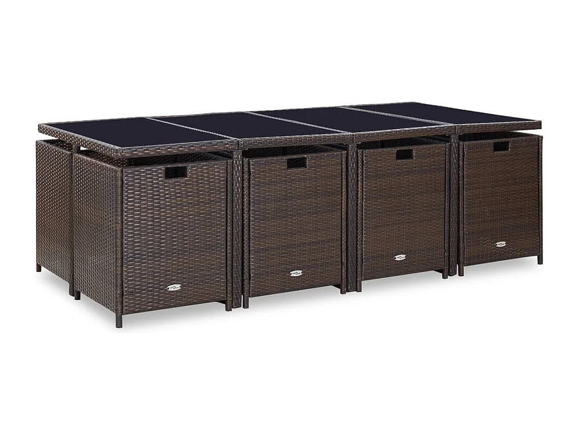 Chenoa  Ensemble à manger d'extérieur et coussins 13 pcs Résine tressée