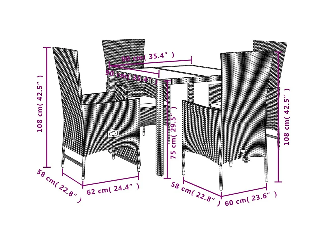 Barnesville  Ensemble à manger de jardin avec coussins 5pcs Beige poly rotin