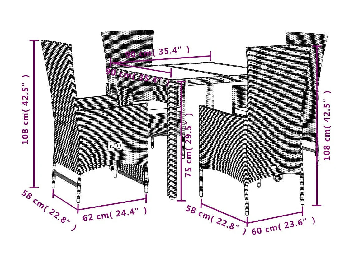 Barnesville  Ensemble à manger de jardin avec coussins 5pcs Beige poly rotin