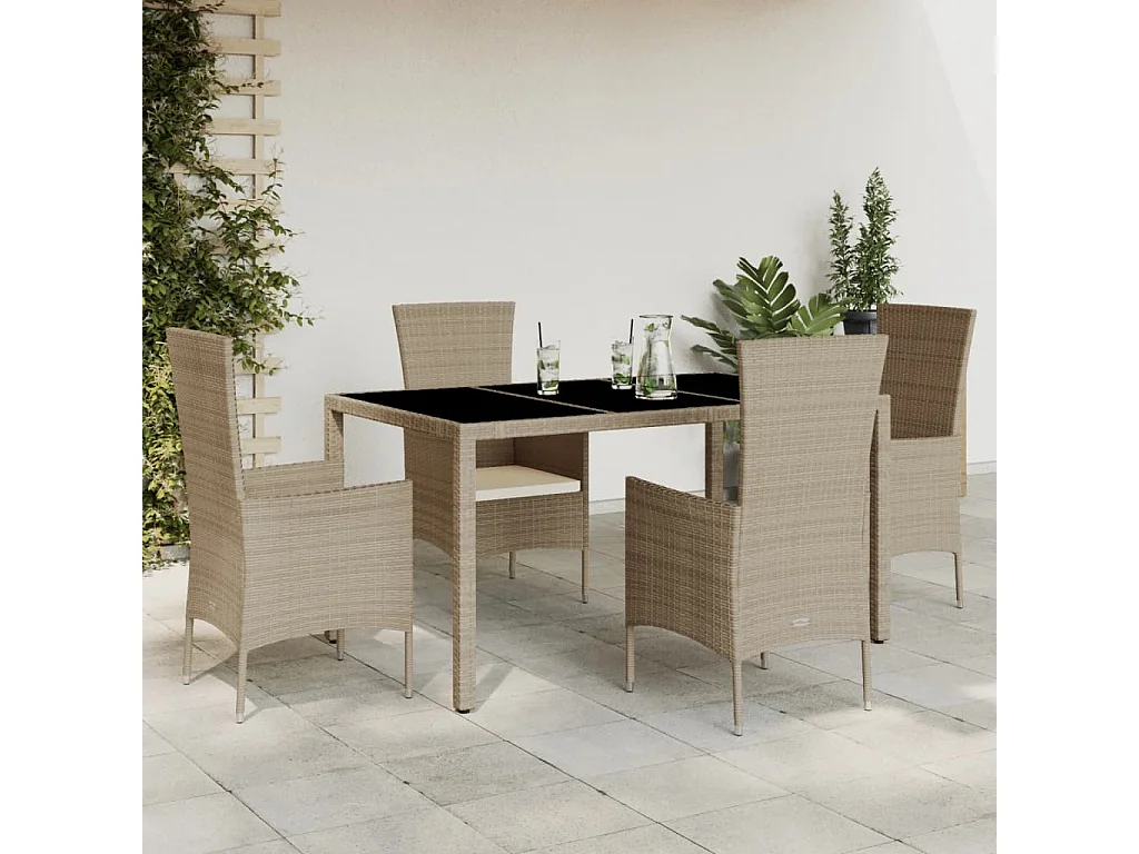 Barnesville  Ensemble à manger de jardin avec coussins 5pcs Beige poly rotin