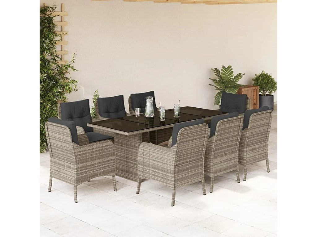 Karlyn  9-delige Tuinset met kussens poly rattan lichtgrijs