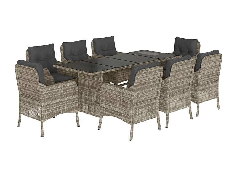 Karlyn  9-delige Tuinset met kussens poly rattan lichtgrijs