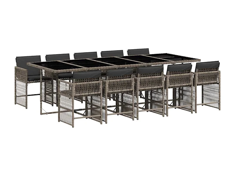 Jeffersontown  Set de comedor de jardín 11 pzas y cojines ratán sintético gris