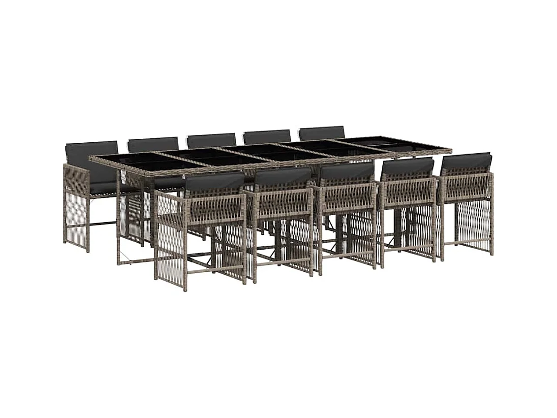 Jeffersontown  Set de comedor de jardín 11 pzas y cojines ratán sintético gris