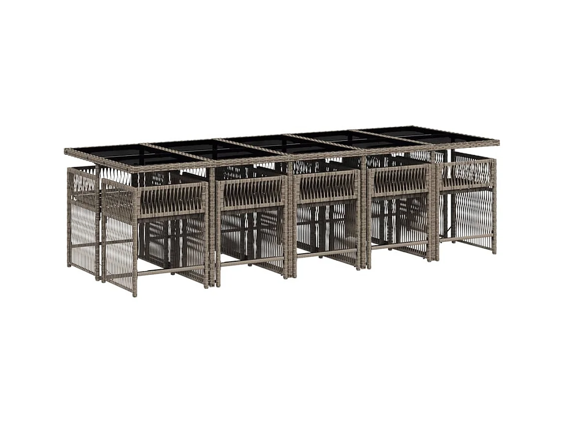 Jeffersontown  Set de comedor de jardín 11 pzas y cojines ratán sintético gris