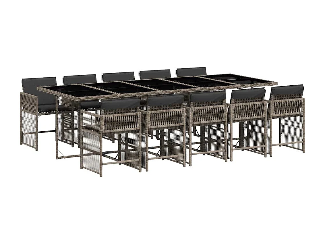 Jeffersontown  Ensemble à manger de jardin 11pcs avec coussins gris poly rotin
