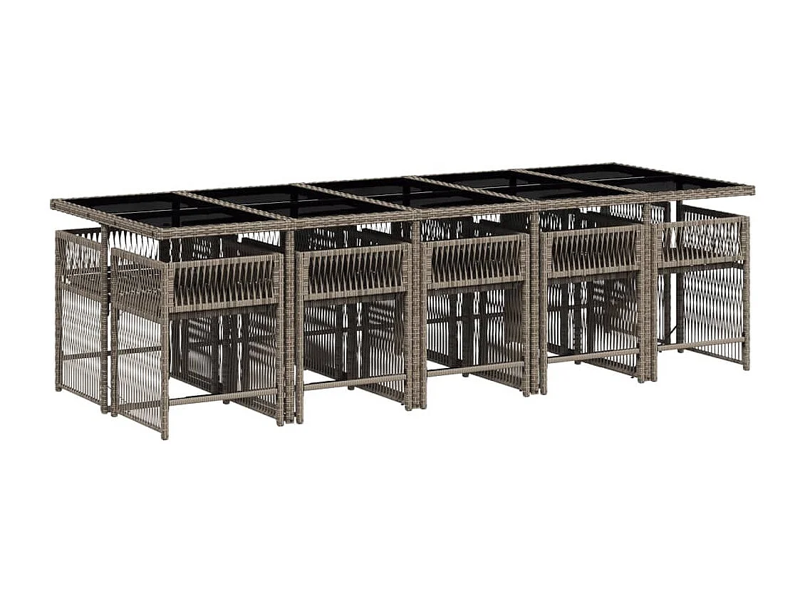 Jeffersontown  Ensemble à manger de jardin 11pcs avec coussins gris poly rotin