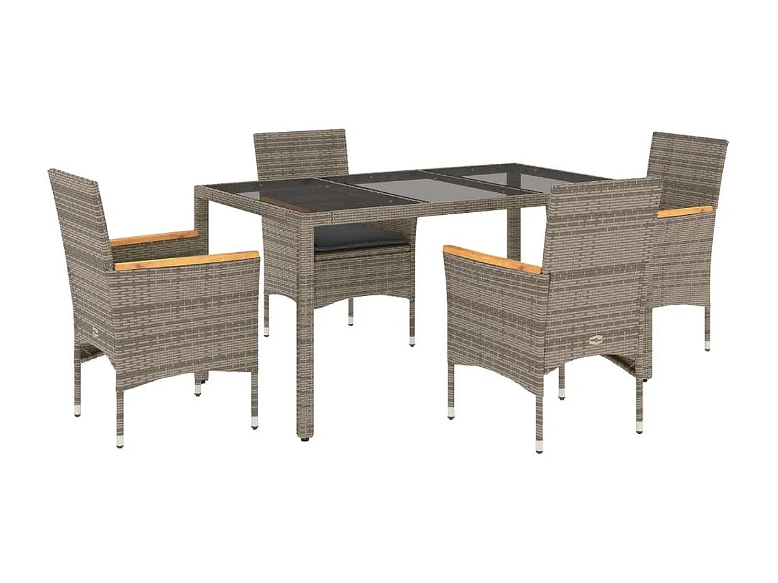 Bakersfield  Ensemble à manger de jardin et coussins 5 pcs gris rotin verre