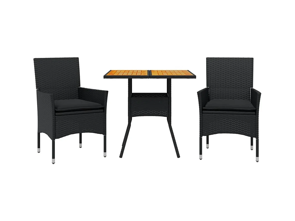 Motta Sant'Anastasia  Ensemble à manger de jardin et coussins 3 pcs noir rotin acacia