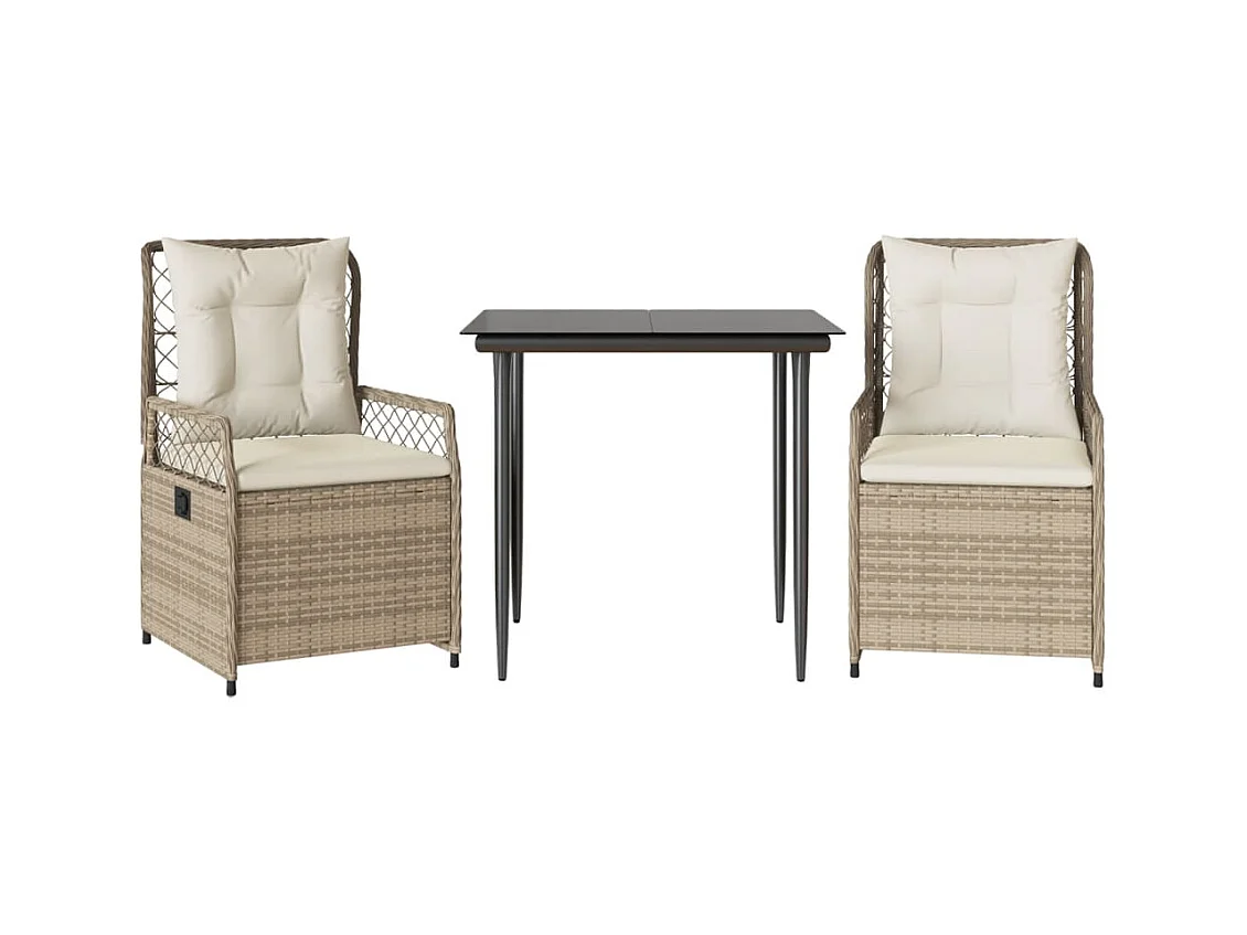 Zalan  3-delige Tuinset met kussens poly rattan beige