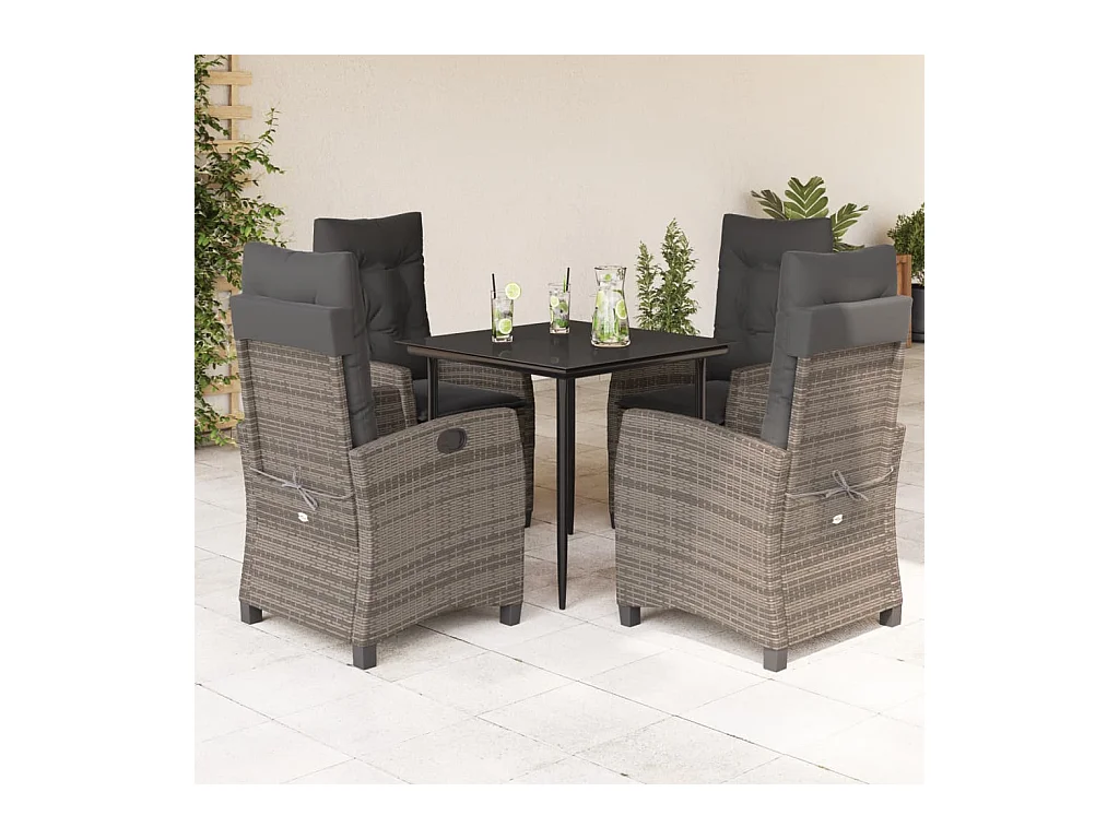 Christophe-Louis  Ensemble à manger de jardin 5 pcs coussins gris résine tressée